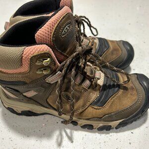 KEEN 1024921 Ridge Flex Mid Waterproof Hiking Boots womens 7 tan/pink